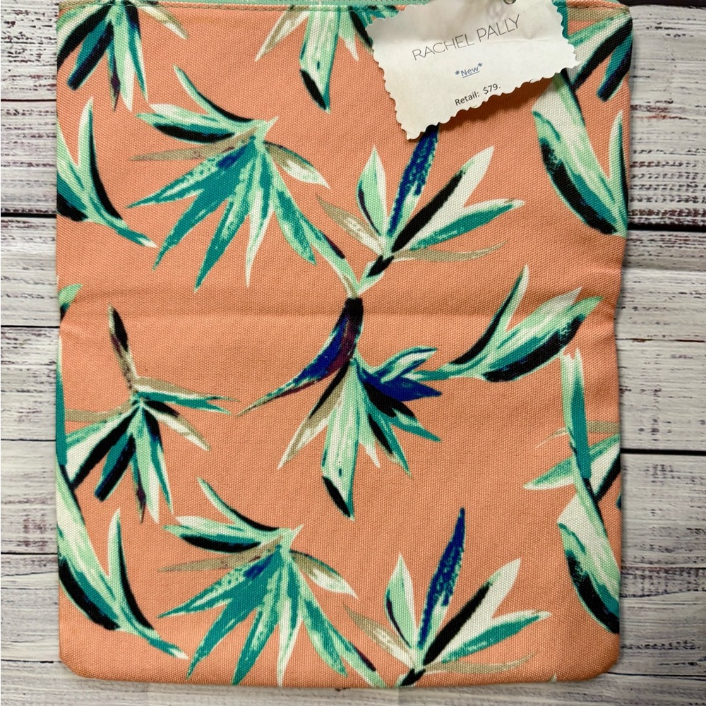 Rachel Pally Leather/Fabric Coral & Green Leaf Zip Pouch